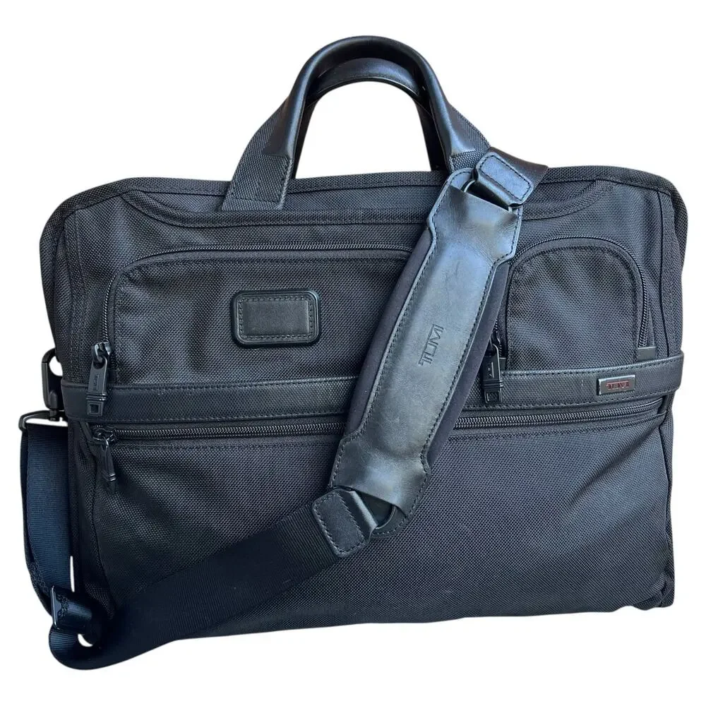 Tumi Alpha Organizer Laptop Briefcase Traveler Bag Removable Strap